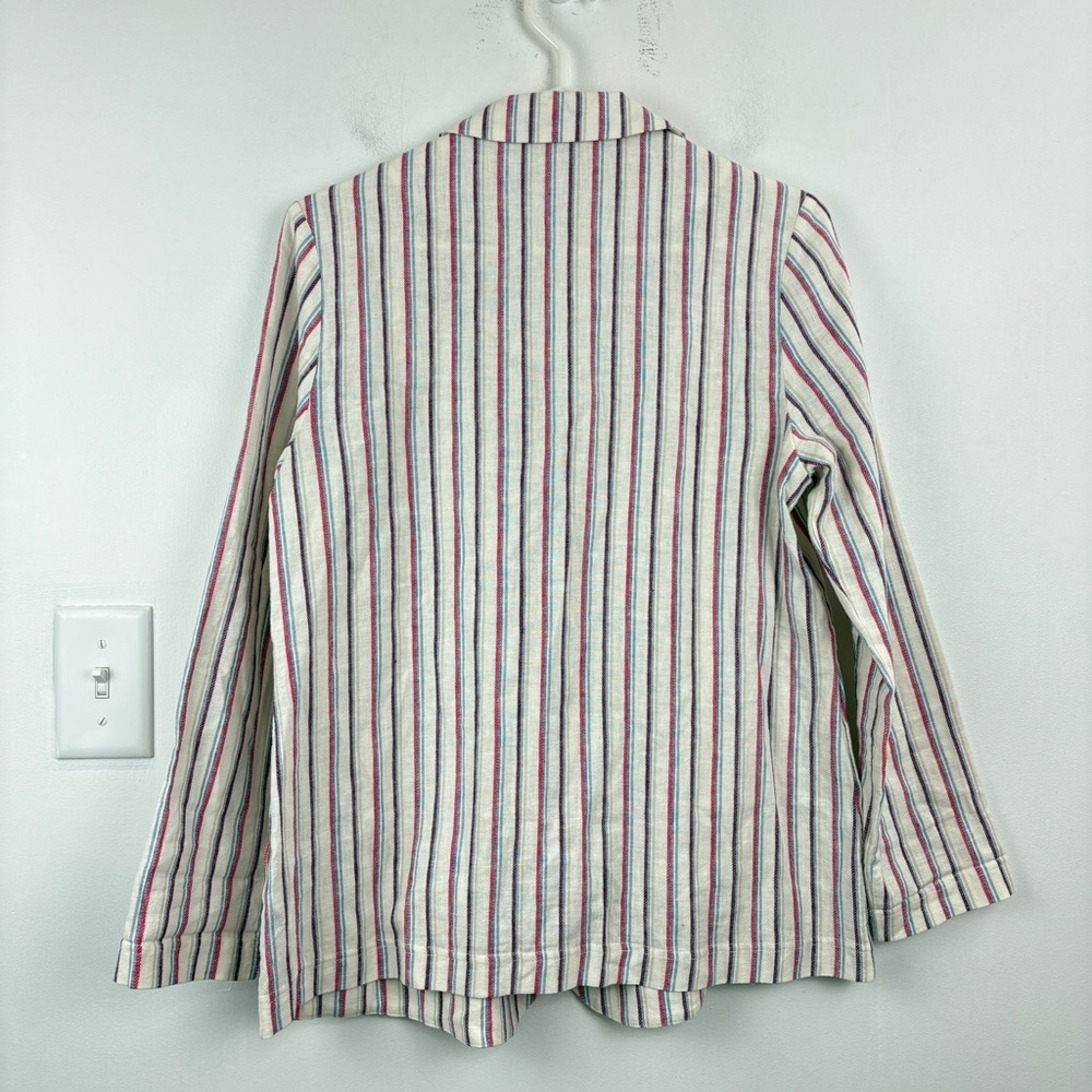 Anthropologie Linen Blend Striped Blazer Red White Blue Notched Lapel Jacket - Picture 7 of 7
